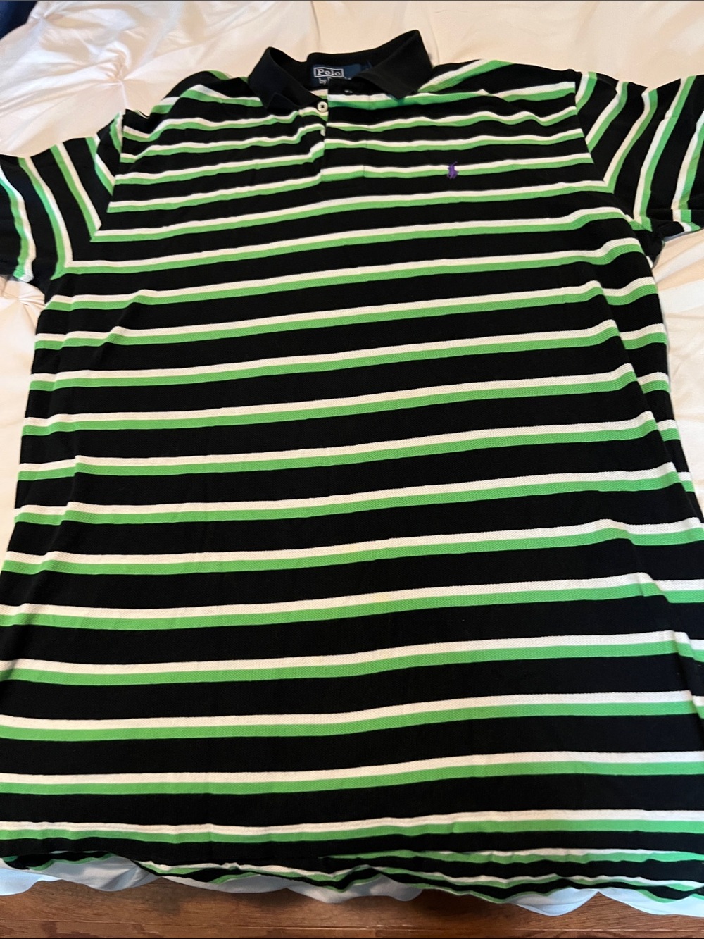 Ralph Lauren Black, White & Green Striped Polo Shirt